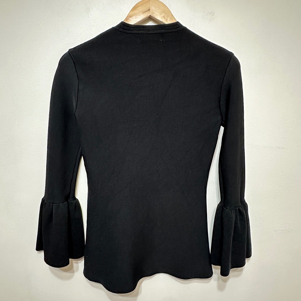 Rachel Parcell Bell Sleeve Blouse Womens Small Black Knit Ruffle Whimsigoth - Picture 8 of 8